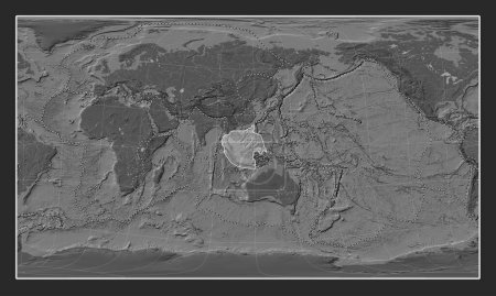 Téléchargez les photos : Plaque tectonique Sunda sur la carte d'élévation bilevel dans la projection oblique cylindrique Patterson centrée méridionale et latitudinale. Limites des autres plaques - en image libre de droit