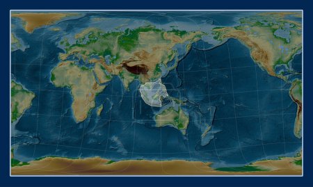 Photo for Sunda tectonic plate on the physical elevation map in the Patterson Cylindrical Oblique projection centered meridionally and latitudinally. - Royalty Free Image