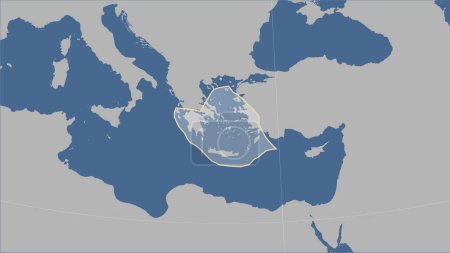 Téléchargez les photos : Forme de la plaque tectonique de la mer Égée sur la carte des contours solides dans la projection cylindrique (oblique) Patterson - en image libre de droit
