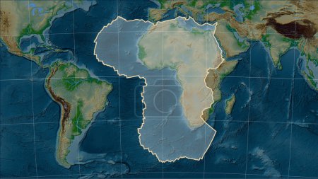 Téléchargez les photos : Forme de la plaque tectonique africaine sur la carte d'élévation physique dans la projection cylindrique (oblique) Patterson - en image libre de droit