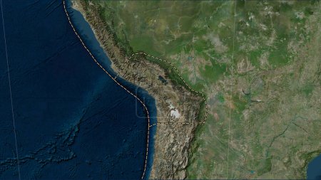 Foto de Límites de placas tectónicas adyacentes a la placa tectónica del Altiplano en el mapa satélite de mármol azul en la proyección cilíndrica (oblicua) de Patterson - Imagen libre de derechos