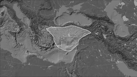 Foto de Placa tectónica de Anatolia y los límites de las placas adyacentes en el mapa de elevación bilevel en la proyección cilíndrica (oblicua) de Patterson - Imagen libre de derechos