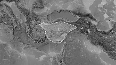 Foto de Placa tectónica de Anatolia y los límites de las placas adyacentes en el mapa de elevación de escala de grises en la proyección cilíndrica (oblicua) de Patterson - Imagen libre de derechos