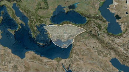 Photo for Shape of the Anatolian tectonic plate on the Blue Marble satellite map in the Patterson Cylindrical (oblique) projection - Royalty Free Image