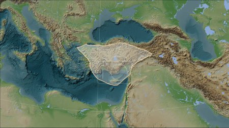 Foto de Forma de la placa tectónica de Anatolia en el mapa de elevación de estilo Wiki en la proyección cilíndrica Patterson (oblicua) - Imagen libre de derechos
