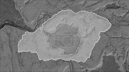 Photo for Shape of the Antarctica tectonic plate on the bilevel elevation map in the Patterson Cylindrical (oblique) projection - Royalty Free Image