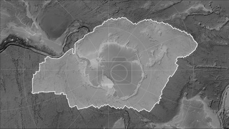 Téléchargez les photos : Forme de la plaque tectonique antarctique sur la carte d'altitude en niveaux de gris dans la projection cylindrique (oblique) Patterson - en image libre de droit