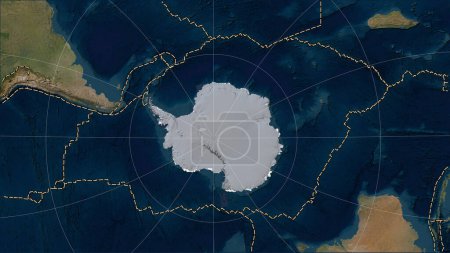 Foto de Límites de placas tectónicas adyacentes a la placa tectónica de la Antártida en el mapa satélite de mármol azul en la proyección cilíndrica (oblicua) de Patterson - Imagen libre de derechos