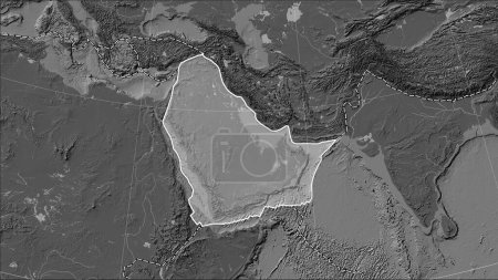 Photo for Arabian tectonic plate and the boundaries of adjacent plates on the bilevel elevation map in the Patterson Cylindrical (oblique) projection - Royalty Free Image