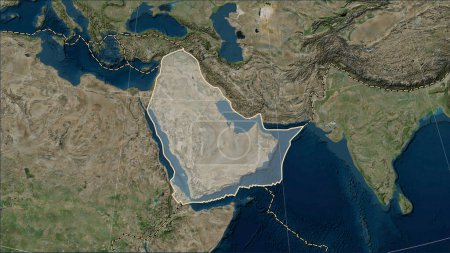 Photo for Arabian tectonic plate and the boundaries of adjacent plates on the Blue Marble satellite map in the Patterson Cylindrical (oblique) projection - Royalty Free Image