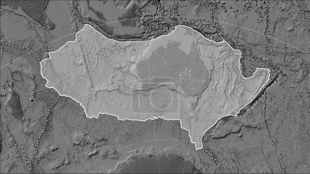Téléchargez les photos : Plaque tectonique australienne et les limites des plaques adjacentes sur la carte de l'élévation bilevel dans la projection cylindrique Patterson (oblique) - en image libre de droit
