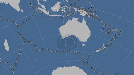 Téléchargez les photos : Limites des plaques tectoniques adjacentes à la plaque tectonique australienne sur la carte des contours solides dans la projection cylindrique (oblique) Patterson - en image libre de droit