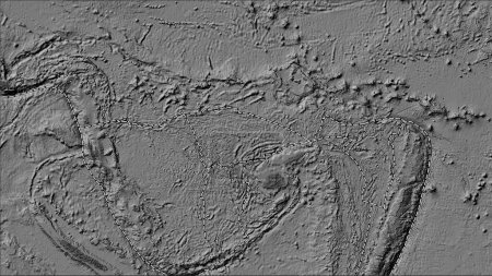 Téléchargez les photos : Limites des plaques tectoniques adjacentes à la plaque tectonique du récif Balmoral sur la carte d'élévation bilevel dans la projection cylindrique (oblique) Patterson - en image libre de droit