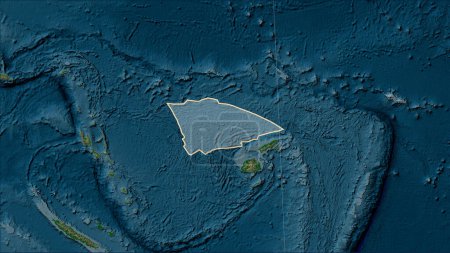 Foto de Forma de la placa tectónica del Arrecife Balmoral en el mapa de elevación física en la proyección cilíndrica Patterson (oblicua) - Imagen libre de derechos