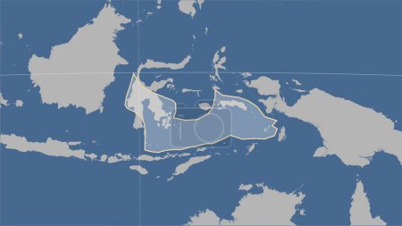Foto de Forma de la placa tectónica del Mar de Banda en el mapa de contorno sólido en la proyección cilíndrica Patterson (oblicua) - Imagen libre de derechos