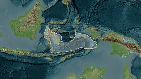Téléchargez les photos : Forme de la plaque tectonique de la mer de Banda sur la carte d'élévation de style Wiki dans la projection cylindrique (oblique) Patterson - en image libre de droit
