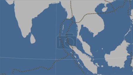 Téléchargez les photos : Limites des plaques tectoniques adjacentes à la plaque tectonique birmane sur la carte des contours solides dans la projection cylindrique (oblique) Patterson - en image libre de droit