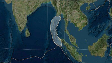 Foto de Placa tectónica de Birmania y los límites de las placas adyacentes en el mapa satélite de mármol azul en la proyección cilíndrica Patterson (oblicua) - Imagen libre de derechos