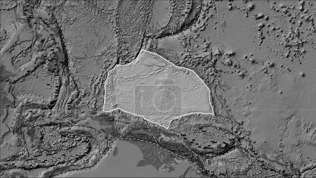 Téléchargez les photos : Distribution of known volcanoes around the Caroline tectonic plate on the bilevel elevation map in the Patterson Cylindrical (oblique) projection - en image libre de droit