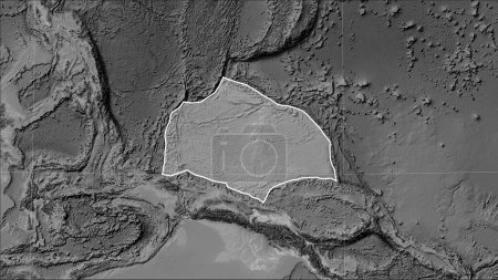 Téléchargez les photos : Forme de la plaque tectonique Caroline sur la carte d'élévation en niveaux de gris dans la projection cylindrique (oblique) Patterson - en image libre de droit