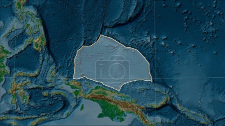 Téléchargez les photos : Forme de la plaque tectonique Caroline sur la carte d'élévation physique dans la projection cylindrique (oblique) Patterson - en image libre de droit