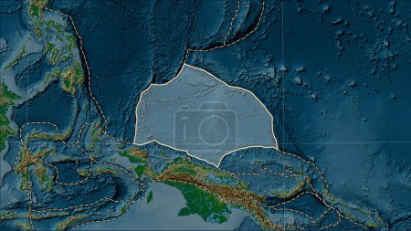Téléchargez les photos : Plaque tectonique Caroline et limites des plaques adjacentes sur la carte physique de l'élévation dans la projection cylindrique (oblique) Patterson - en image libre de droit