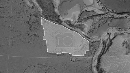 Téléchargez les photos : Forme de la plaque tectonique Cocos sur la carte d'élévation en niveaux de gris dans la projection cylindrique (oblique) Patterson - en image libre de droit