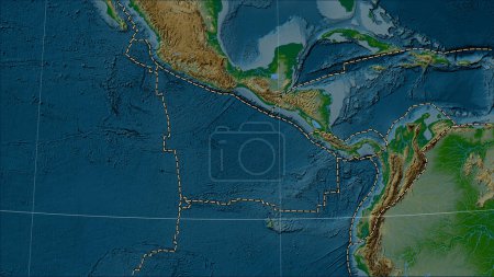 Photo for Tectonic plate boundaries adjacent to the Cocos tectonic plate on the physical elevation map in the Patterson Cylindrical (oblique) projection - Royalty Free Image