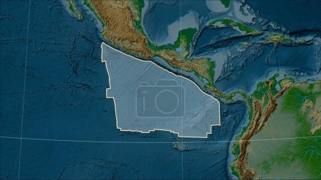 Téléchargez les photos : Forme de la plaque tectonique Cocos sur la carte d'élévation physique dans la projection cylindrique (oblique) Patterson - en image libre de droit