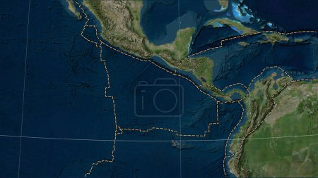 Foto de Límites de placas tectónicas adyacentes a la placa tectónica de Cocos en el mapa satélite de mármol azul en la proyección cilíndrica (oblicua) de Patterson - Imagen libre de derechos