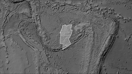 Photo for Conway Reef tectonic plate and the boundaries of adjacent plates on the grayscale elevation map in the Patterson Cylindrical (oblique) projection - Royalty Free Image