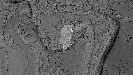 Foto de Forma de la placa tectónica de Conway Reef en el mapa de elevación a escala de grises en la proyección cilíndrica (oblicua) de Patterson - Imagen libre de derechos