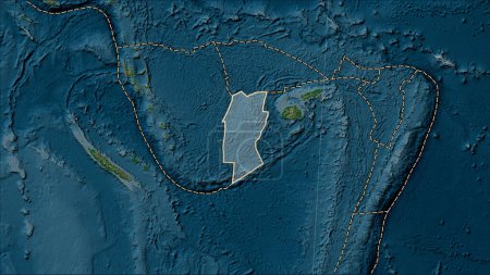 Téléchargez les photos : Plaque tectonique du récif Conway et limites des plaques adjacentes sur la carte physique de l'élévation dans la projection cylindrique (oblique) Patterson - en image libre de droit