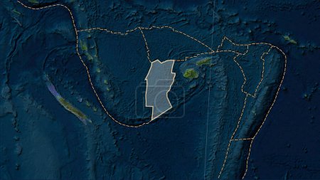 Foto de Placa tectónica del arrecife de Conway y los límites de las placas adyacentes en el mapa satélite de mármol azul en la proyección cilíndrica (oblicua) de Patterson - Imagen libre de derechos