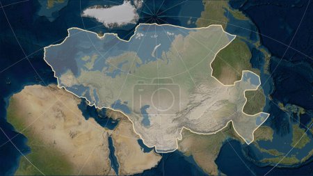 Téléchargez les photos : Forme de la plaque tectonique eurasienne sur la carte satellite Blue Marble dans la projection cylindrique (oblique) Patterson - en image libre de droit