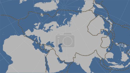 Téléchargez les photos : Limites des plaques tectoniques adjacentes à la plaque tectonique eurasienne sur la carte des contours solides dans la projection cylindrique (oblique) Patterson - en image libre de droit