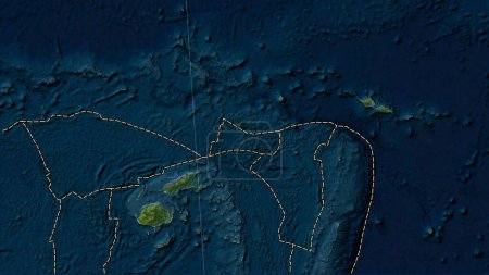 Foto de Placa tectónica Futuna y los límites de las placas adyacentes en el mapa satélite de mármol azul en la proyección cilíndrica Patterson (oblicua) - Imagen libre de derechos