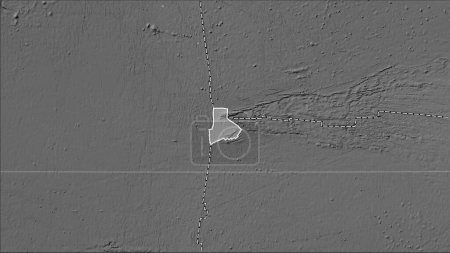 Foto de Límites de placas tectónicas adyacentes a la placa tectónica de Galápagos en el mapa de elevación a escala de grises en la proyección cilíndrica (oblicua) de Patterson - Imagen libre de derechos