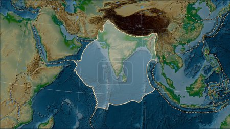 Téléchargez les photos : Plaque tectonique indienne et limites des plaques adjacentes sur la carte physique de l'élévation dans la projection cylindrique (oblique) Patterson - en image libre de droit