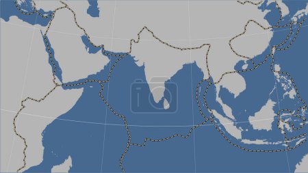 Téléchargez les photos : Plaque tectonique indienne et limites des plaques adjacentes sur la carte des contours solides dans la projection cylindrique (oblique) Patterson - en image libre de droit