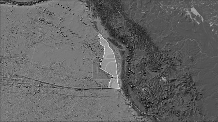Foto de Localizaciones de terremotos en las cercanías de la placa tectónica de Juan de Fuca superior a la magnitud 6.5 registrada desde principios del siglo XVII en el mapa de elevación bilevel en la proyección cilíndrica Patterson (oblicua) - Imagen libre de derechos