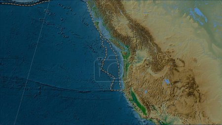 Téléchargez les photos : Plaque tectonique Juan de Fuca et limites des plaques adjacentes sur la carte physique d'élévation dans la projection cylindrique (oblique) Patterson - en image libre de droit