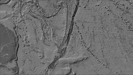 Téléchargez les photos : Plaque tectonique Kermadec et les limites des plaques adjacentes sur la carte de l'élévation bilevel dans la projection cylindrique (oblique) Patterson - en image libre de droit