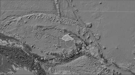 Téléchargez les photos : Limites des plaques tectoniques adjacentes à la plaque tectonique de Manus sur la carte d'élévation bilevel dans la projection cylindrique (oblique) de Patterson - en image libre de droit