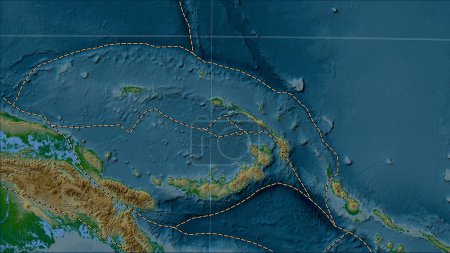 Téléchargez les photos : Plaque tectonique de Manus et limites des plaques adjacentes sur la carte physique d'élévation dans la projection cylindrique (oblique) de Patterson - en image libre de droit