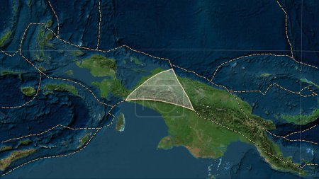 Téléchargez les photos : Plaque tectonique maoïque et limites des plaques adjacentes sur la carte satellite Blue Marble dans la projection cylindrique (oblique) Patterson - en image libre de droit