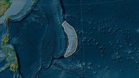 Téléchargez les photos : Forme de la plaque tectonique Mariana sur la carte d'élévation physique dans la projection cylindrique (oblique) Patterson - en image libre de droit
