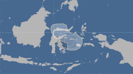 Téléchargez les photos : Forme de la plaque tectonique de la mer Moluque sur la carte de contour solide dans la projection cylindrique (oblique) Patterson - en image libre de droit