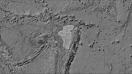 Foto de Límites de placas tectónicas adyacentes a la placa tectónica Niuafo 'ou en el mapa de elevación bilevel en la proyección cilíndrica Patterson (oblicua) - Imagen libre de derechos