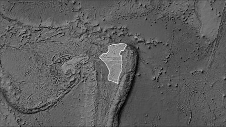 Téléchargez les photos : Forme de la plaque tectonique Niuafo'ou sur la carte d'élévation en niveaux de gris dans la projection cylindrique (oblique) de Patterson - en image libre de droit